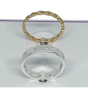 18K Gold Plated Chain CZ Band Ring (2 Piece Set) Size 9 Trendy Fashion Chic NEW - Picture 1 of 7