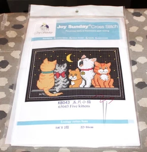 JOY SUNDAY CROSS STITCH KIT - KB043 / 65043 - FIVE KITTENS - 22x16cm - BRAND NEW - Picture 1 of 2