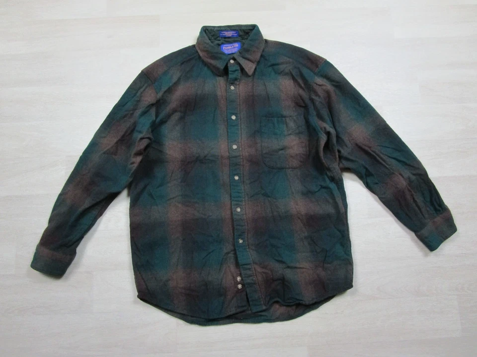 Camisa de Colección Pendleton Sombra a Cuadros Lodge Franela de Lana (L) Ombré Verde/Gris Foto 1 de 4