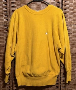 Vintage Champion Reverse Weave Sweatshirt Made in USA Golden Yellow Medium - Picture 1 of 9