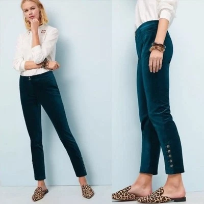 Pantalón Anthropologie Mujer Talla 2 The Essential Slim Terciopelo Verde Azulado Botón Tobillo Foto 1 de 4