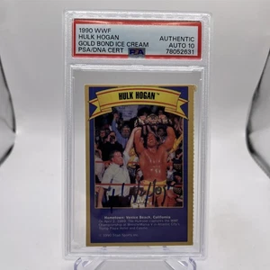 1990 WWF Gold Bond Ice Cream Hulk Hogan Signed Card PSA/DNA 10 Auto Grade - Picture 1 of 14