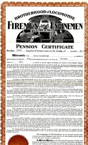 1927 Brotherhood of Locomotive Firemen & Enginemen Pension Cert., Lodge 581, OH - Picture 1 of 2
