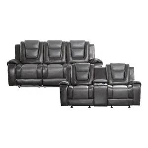 Lexicon Briscoe Faux Leather 2-Piece Manual Reclining Sofa Set in Gray - Picture 1 of 16