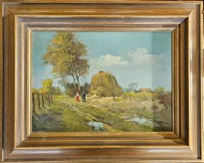 Schönes gerahmtes Landschafts Ölgemälde Ölbild - Heuernte - signiert? - Bild 1 von 3