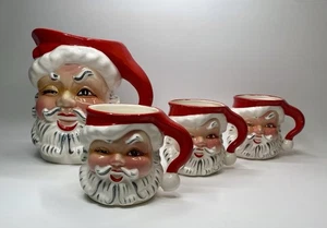 Vintage MCM 1950er Napco KDX244/TJ vierteiliges zwinkerndes Weihnachtsmann Krug & Becher Set, Japan - Bild 1 von 22