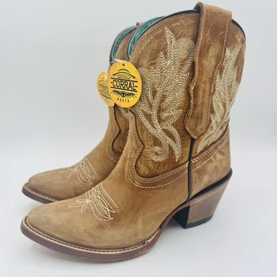 Botas bordadas Corral doradas para mujer talla 7,5 tostadas SIN FORRO DE PLANTILLA DE CUERO Foto 1 de 4