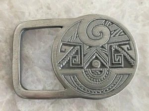 Vintage 1970s Indiana Metal Craft Southwestern Aztec Design Pewter Belt Buckle - Picture 1 of 4