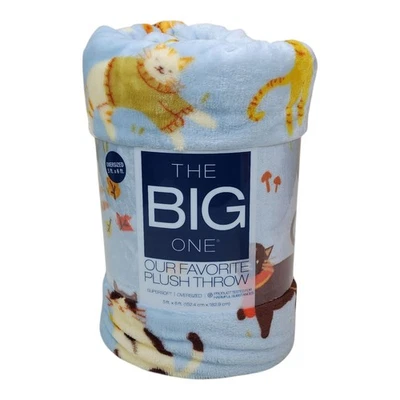 Manta de felpa The Big One 5x6 de gran tamaño con estampado de gato azul poliéster imitación piel Foto 1 de 4