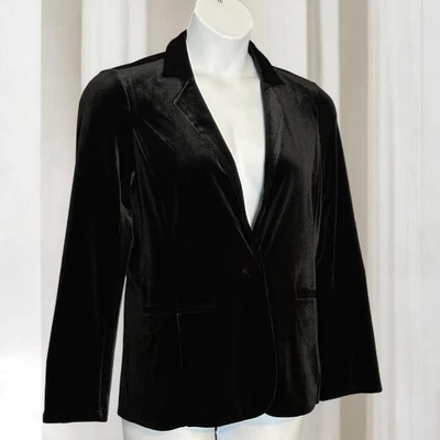 Tahari Black Velvet Blazer Jacket Large One Button Slip Pockets NWT Evening Glam - Image 1 of 4