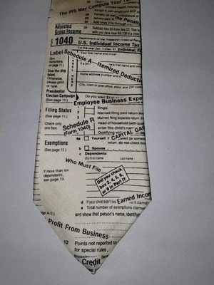 Museum Artifacts Mens Novelty Tie Necktie 'Income Tax Return' 59" NWT NEW - Image 1 of 4
