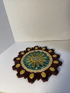 Copriletto vintage rafia paglia rattan vimini boho hot pad tessuto colorato - Foto 1 di 4
