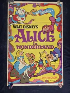 ALICE IN WONDERLAND MOVIE POSTER Original R1974 Folded 27x41 DISNEY ANIMATION - Picture 1 of 12