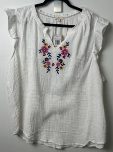 Mason & Belle Cotton Gauze Embroidered Top 2X White Floral Summer Lightweight C3 - Picture 1 of 6