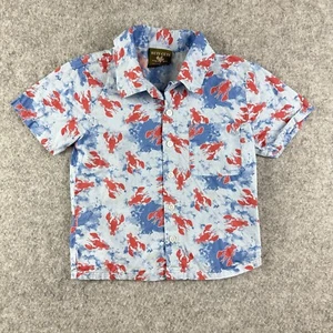 Buzz Cuts Button Up Shirt Boys Size 5 Blue Red Lobster Allover Print SS Pocket* - Picture 1 of 12