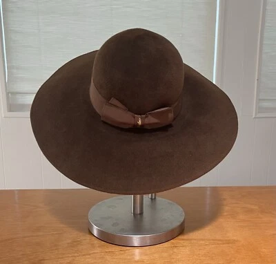 Borsalino Wide Brim Brown Felt Hat 1857 Alessandria Made In Italy VTG WMNS Sz 57 - Image 1 of 4