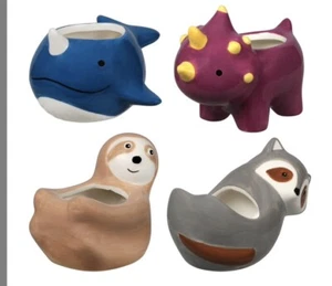 Ceramic Animal Planters, 4.75x3.75x3.25 in. Set Of 4 - Picture 1 of 7