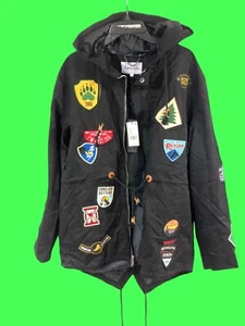 REASON Mens Black Hooded Zip Up Jacket w/ Multiple Patches 2XL- NWT - Picture 1 of 8