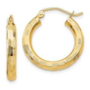 Real 14kt Yellow Gold Diamond-cut Hoop Earrings - Picture 1 of 6