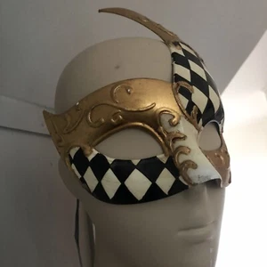 Gold Venetian Masquerade Ball Chessboard Mask - Picture 1 of 6