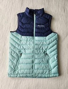Columbia White Out Omni Heat Puffer Vest Blue Reflective Youth Girls Large 14 - Picture 1 of 14