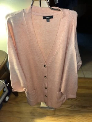 Suéter feminino Ellos pêssego gola V botão manga longa tamanho M 14-16 tamanho grande novo sem etiquetas - Imagem 1 de 3