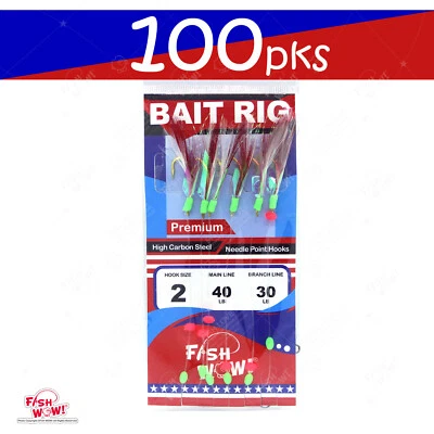 100pks Size 8 Premium Sabiki Bait Red White Feather Rig 6-hook Fishing Piscatore - Image 1 of 3