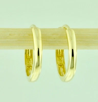 14k solid Yellow gold plain hoop huggie earring 1.10gr #6486 polished tube 12mm - Image 1 of 4