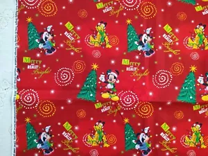Rare Mickey Mouse Cotton Fabric Mickey Merry & Really Bright Toss Remnant 23x22" - Picture 1 of 6