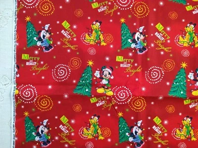 Rare Mickey Mouse Cotton Fabric Mickey Merry & Really Bright Toss Remnant 23x22" - Image 1 of 4