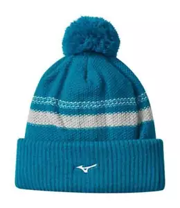 Mizuno 2021 Breath Thermo Knit Golf Pom Pom Beanie Hat - Enamel Blue - Picture 1 of 1