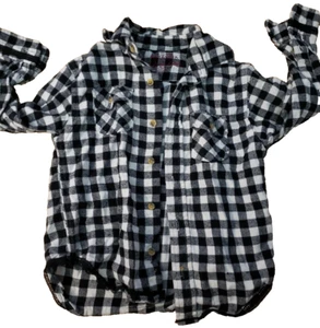Arizona Flannel Button Girls Size Medium 5/6 Plaid Bl/Wh  Plaid Lace Trim - Picture 1 of 6