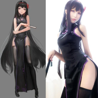 HANDGEFERTIGT PUELLA MAGI MADOKA MAGICA Akemi Homura cheongsam Kleid Sexy Cosplay Costume Neu