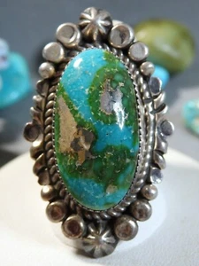 ANELLO NAVAJO Maynard Garcia SONORAN ORO TURCHESE argento sterling regolabile - Foto 1 di 17
