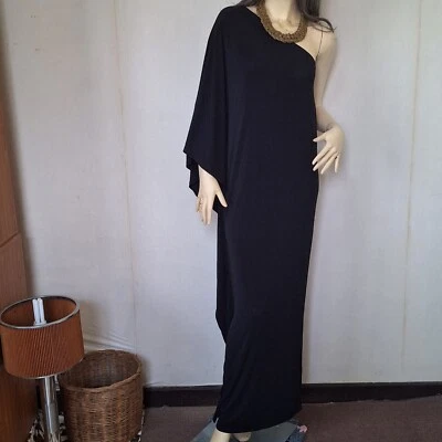 Dress Womens Black One Shoulder Cocktail Evening Long Maxi M L - Image 1 of 4