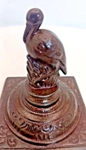 LOVELY ANTIQUE VICTORIAN CAST IRON PELICAN DESK PAPERWEIGHT STATUE c1880 good - Picture 1 of 6