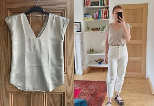 OASIS BRAND NEW Beige Textured Metallic Cap Sleeve Top Size 10 RRP=£32 - Picture 1 of 4