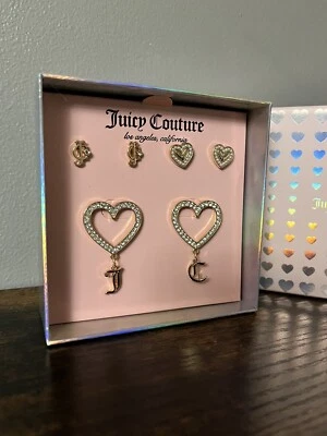 Nuevo Juego de 3 aretes Juicy Couture de cristal con logotipo de corazón de perlas de imitación nuevos con etiquetas Foto 1 de 2