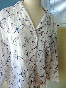 Charter Club Sleep Top Long Sleeve Button up butterfly Womens Medium - Picture 1 of 6