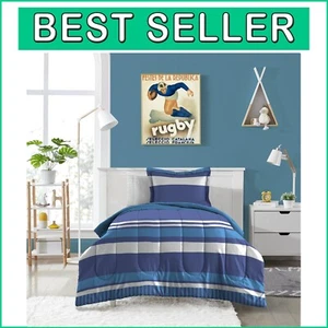 Cozy 7-Piece Full Bed Set with Rugby Stripe Comforter - Perfect for Kids' Rooms - Picture 1 of 9