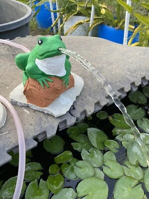 8” High Concrete Color Frog Pond Spitter Garden pond Statue ( Fits 1/2" hose) - Image 1 of 4