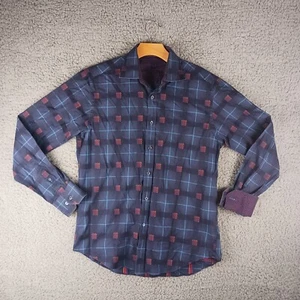 Bugatchi Uomo Purple Blue White Shaped Fit Long Sleeve Shirt Size Large - Picture 1 of 13
