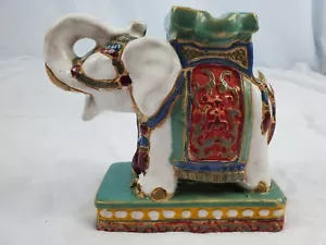 Vintage White Clay Elephant Colorful Home Decor Planter? - Picture 1 of 8