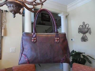 Bolso de Hombro Etro Vintage Púrpura/Marrón Borde Repujado Lona Recubierta Foto 1 de 4