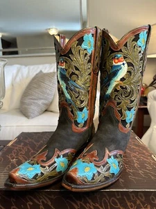 Back At The Ranch Men's Black Suede Songbird 12" Hand Tooled Western Boots 8 D! - Picture 1 of 24