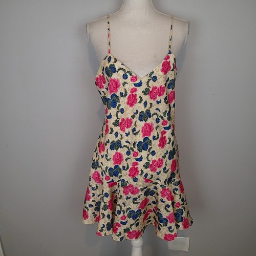 UNDERCOVER Abito da notte vintage oro etichetta Victoria’s Secret rosa floreale seta slip m