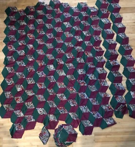 Unfinished Cotton Quilt Top & Pieces Burgundy & Green Robert Kaufman Fabrics - Picture 1 of 9