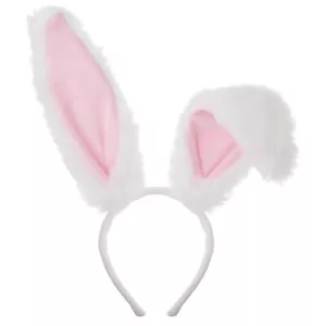 Easter Bunny Ears Headband White Furry Ears Hairband for Women Bendable Rabbi... - Picture 1 of 9