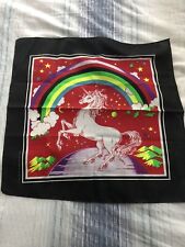 Vintage Unicorn Rainbow Bandana Scarf Handkerchief 22" Sq USA Polycotton  1980's