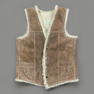 Vtg Western Genuine Leather Suede Sherpa Lined Vest Size 36 - Picture 1 of 12